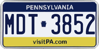 PA license plate MDT3852