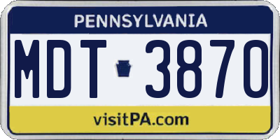 PA license plate MDT3870