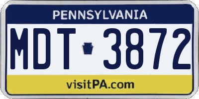 PA license plate MDT3872