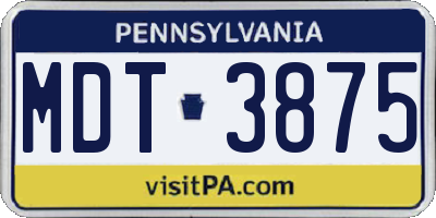 PA license plate MDT3875