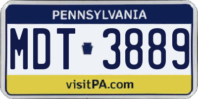 PA license plate MDT3889