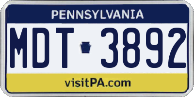 PA license plate MDT3892
