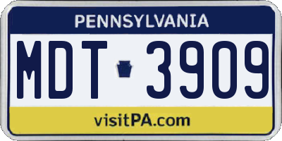 PA license plate MDT3909