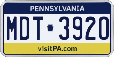 PA license plate MDT3920