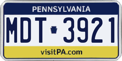 PA license plate MDT3921