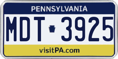 PA license plate MDT3925