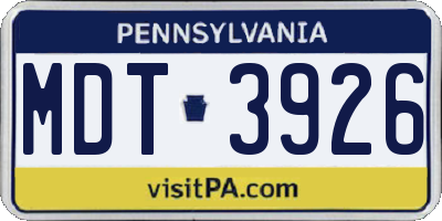 PA license plate MDT3926