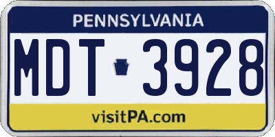 PA license plate MDT3928