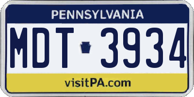 PA license plate MDT3934