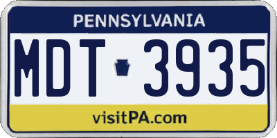 PA license plate MDT3935