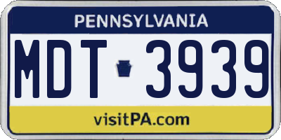 PA license plate MDT3939