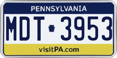 PA license plate MDT3953