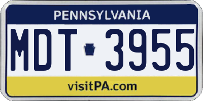 PA license plate MDT3955