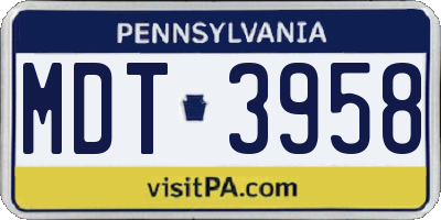 PA license plate MDT3958