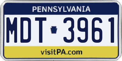 PA license plate MDT3961
