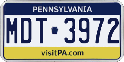 PA license plate MDT3972