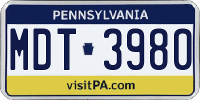 PA license plate MDT3980