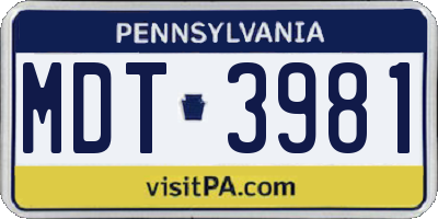 PA license plate MDT3981