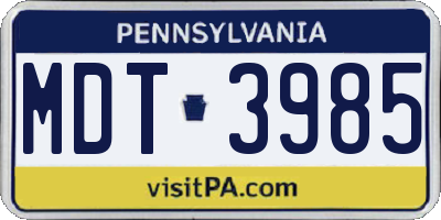 PA license plate MDT3985