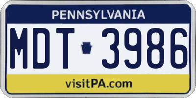 PA license plate MDT3986