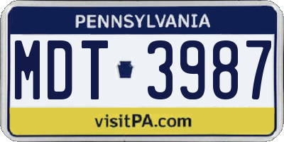 PA license plate MDT3987