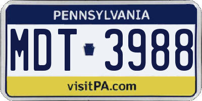 PA license plate MDT3988