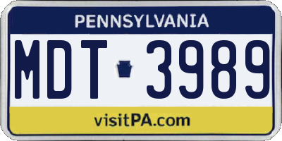 PA license plate MDT3989