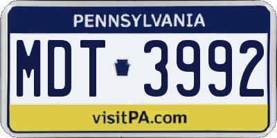 PA license plate MDT3992