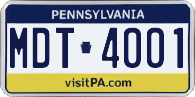 PA license plate MDT4001
