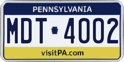 PA license plate MDT4002