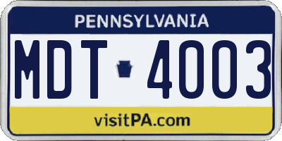 PA license plate MDT4003
