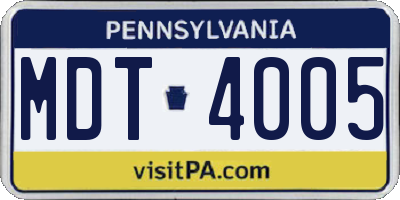 PA license plate MDT4005