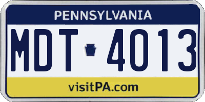 PA license plate MDT4013