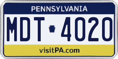 PA license plate MDT4020
