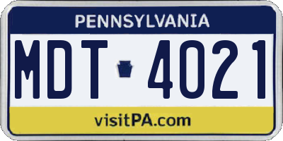 PA license plate MDT4021