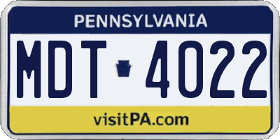 PA license plate MDT4022