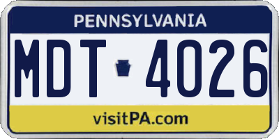 PA license plate MDT4026