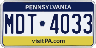 PA license plate MDT4033