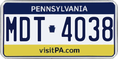 PA license plate MDT4038