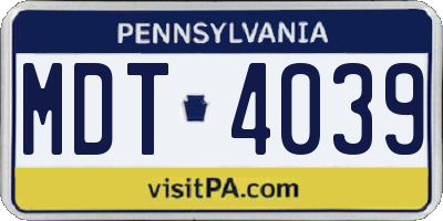 PA license plate MDT4039