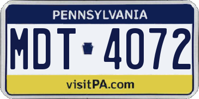 PA license plate MDT4072