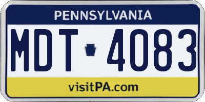 PA license plate MDT4083