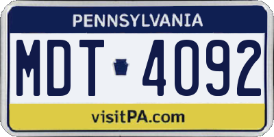 PA license plate MDT4092