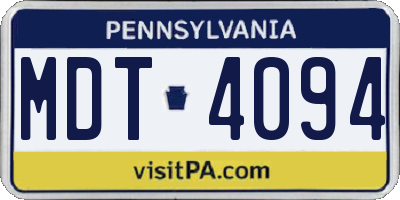 PA license plate MDT4094