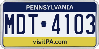 PA license plate MDT4103