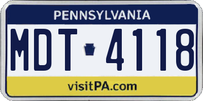 PA license plate MDT4118
