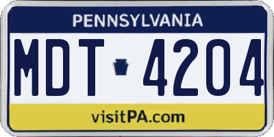 PA license plate MDT4204