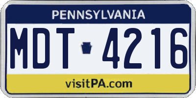 PA license plate MDT4216