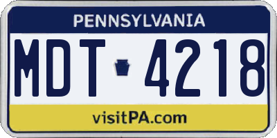 PA license plate MDT4218