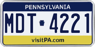 PA license plate MDT4221